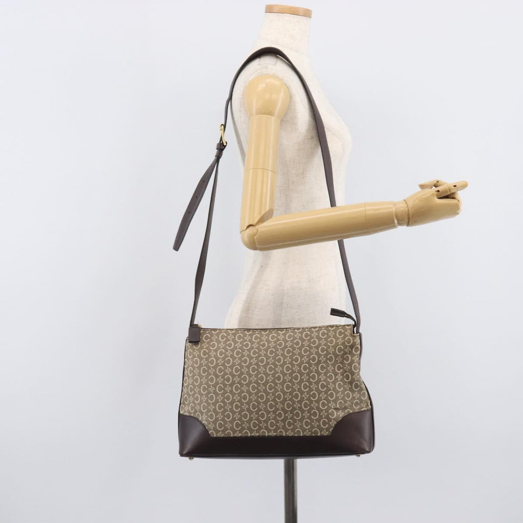 CELINE C Macadam Canvas Shoulder Bag Beige Gold Auth 210876