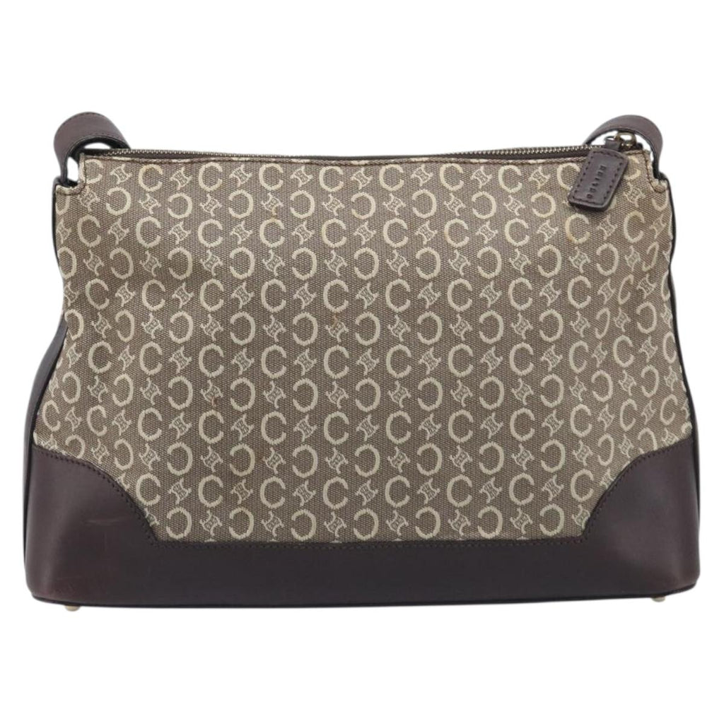 CELINE C Macadam Canvas Shoulder Bag Beige Gold Auth 210876