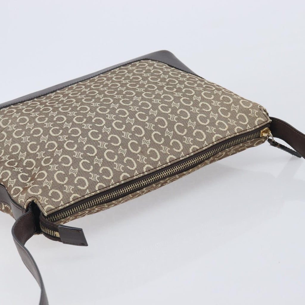 CELINE C Macadam Canvas Shoulder Bag Beige Gold Auth 210876
