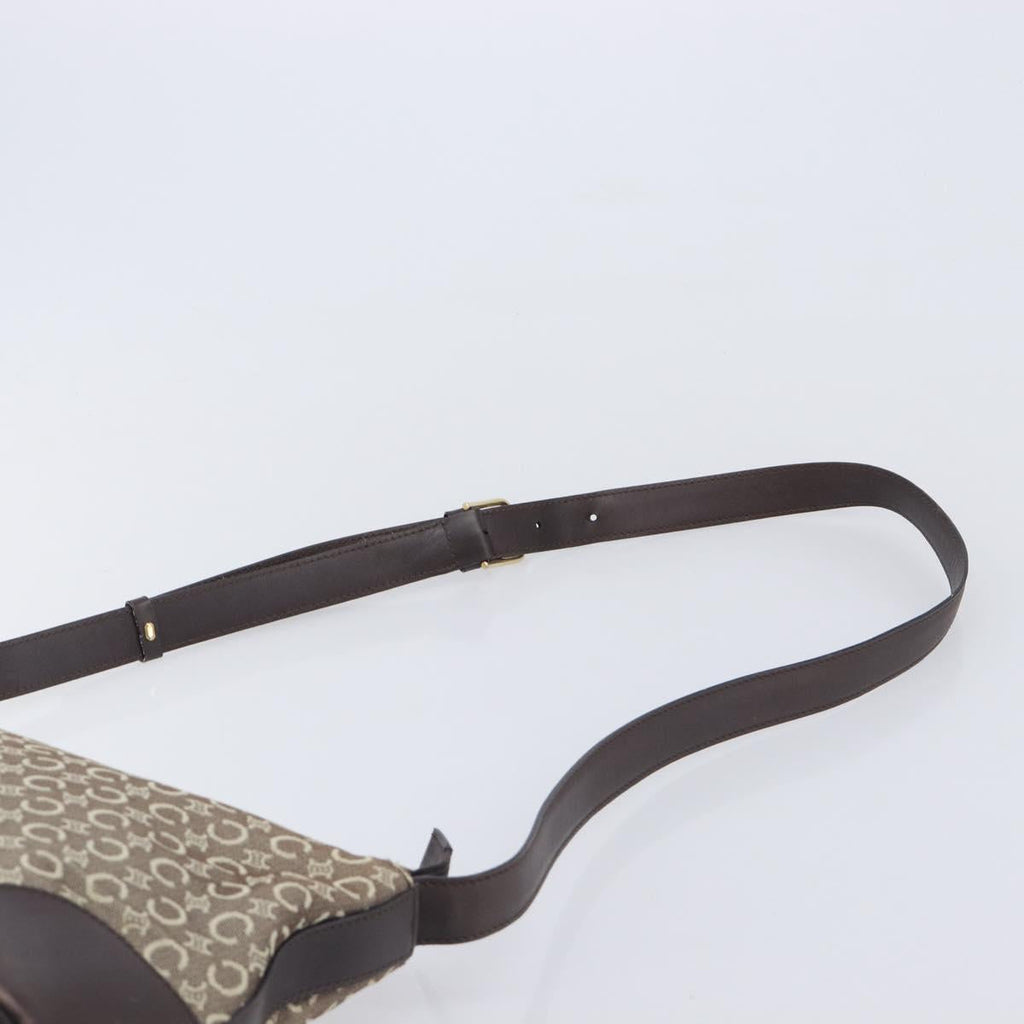 CELINE C Macadam Canvas Shoulder Bag Beige Gold Auth 210876