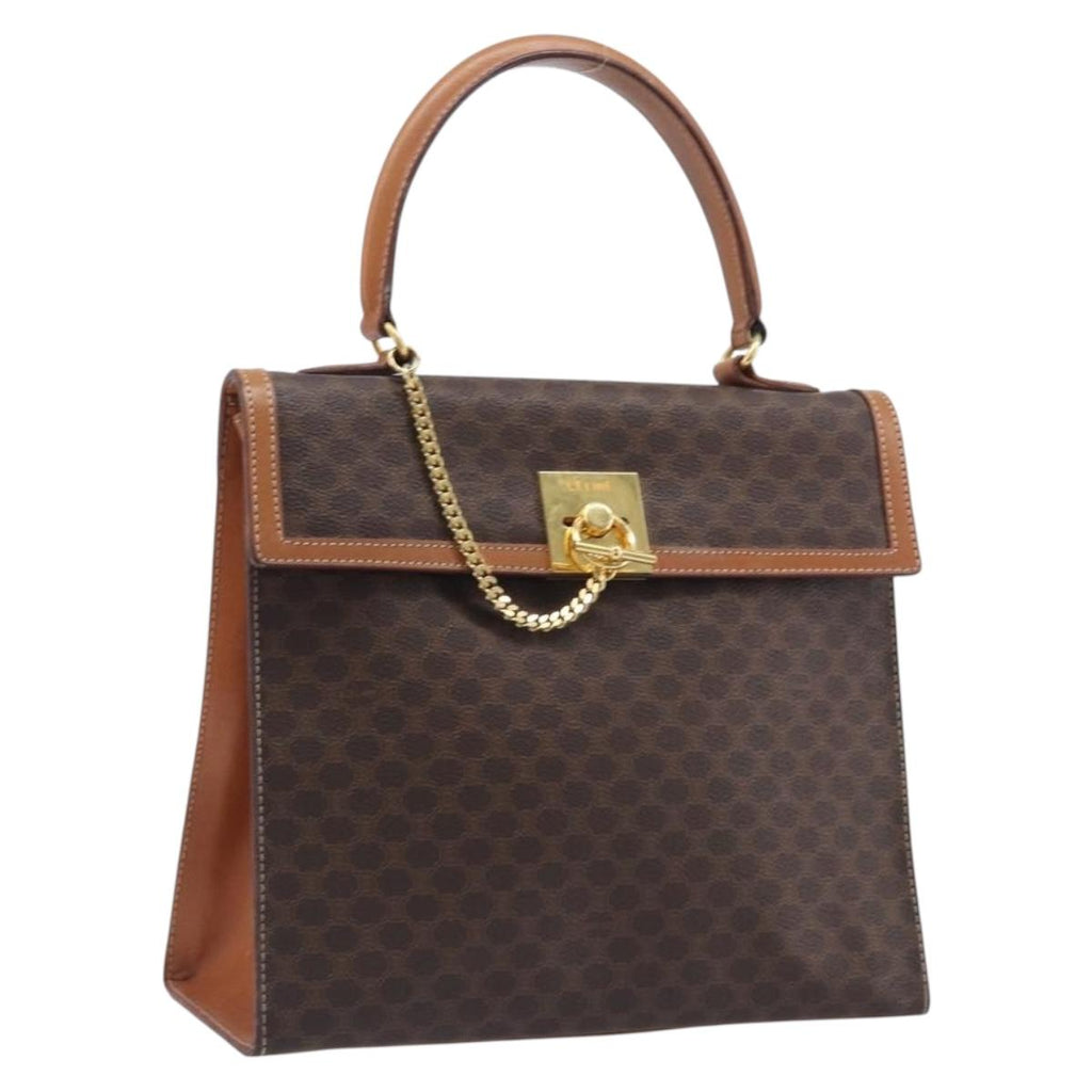 CELINE Macadam Canvas Hand Bag PVC Leather Brown Gold Auth 210885V