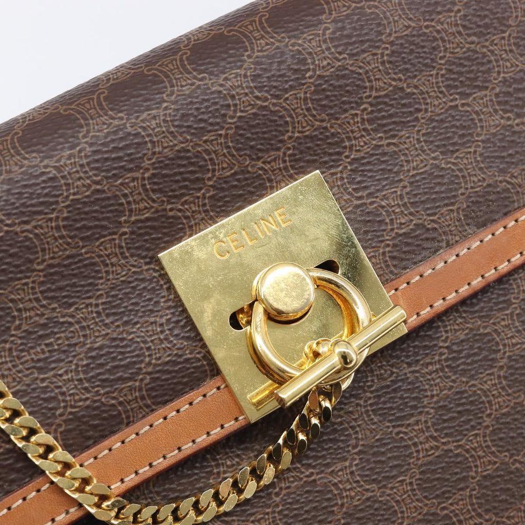 CELINE Macadam Canvas Hand Bag PVC Leather Brown Gold Auth 210885V