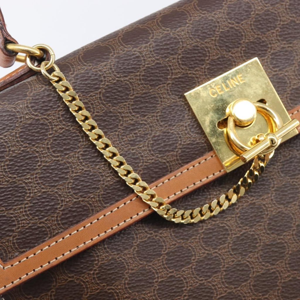 CELINE Macadam Canvas Hand Bag PVC Leather Brown Gold Auth 210885V