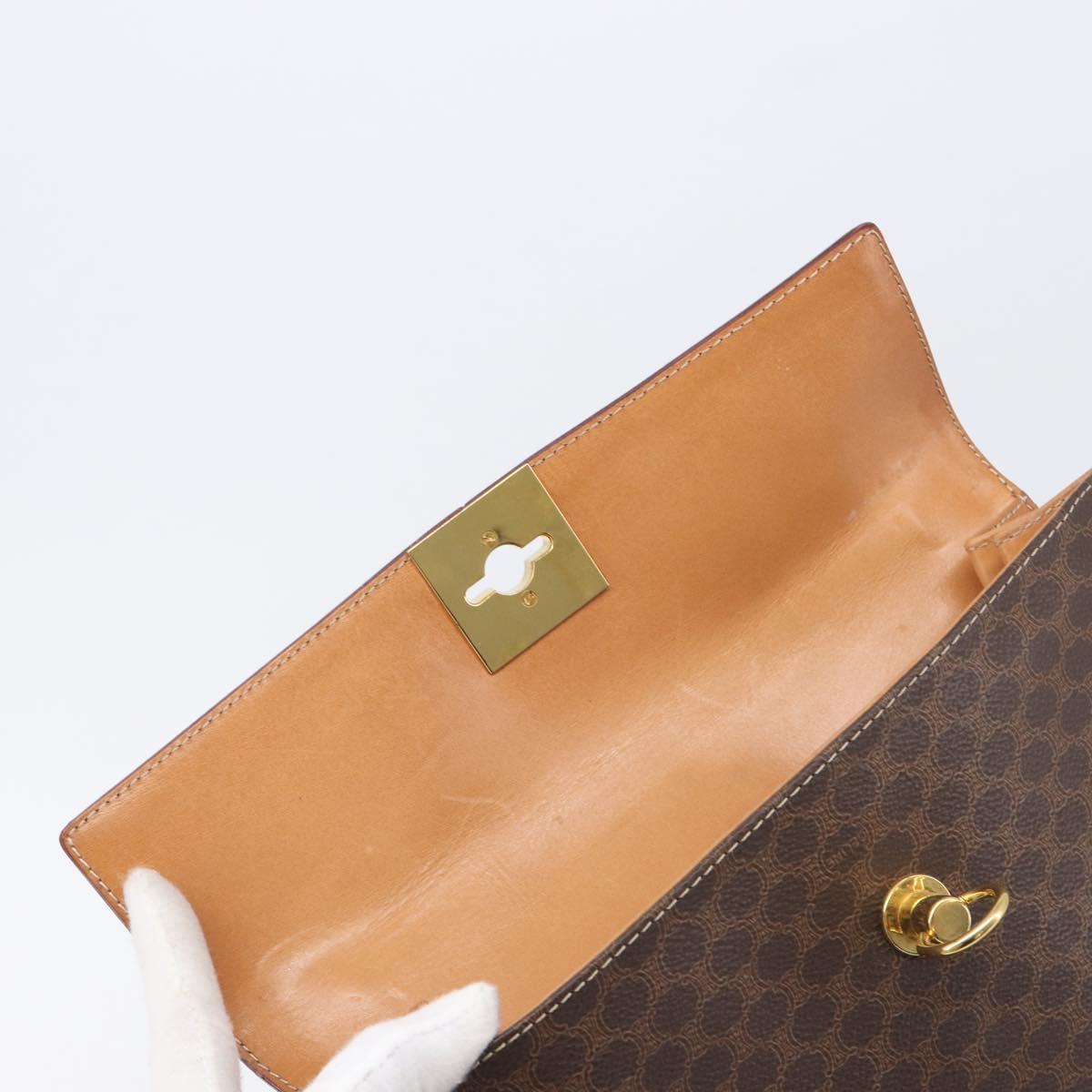 CELINE Macadam Canvas Hand Bag PVC Leather Brown Gold Auth 210885V
