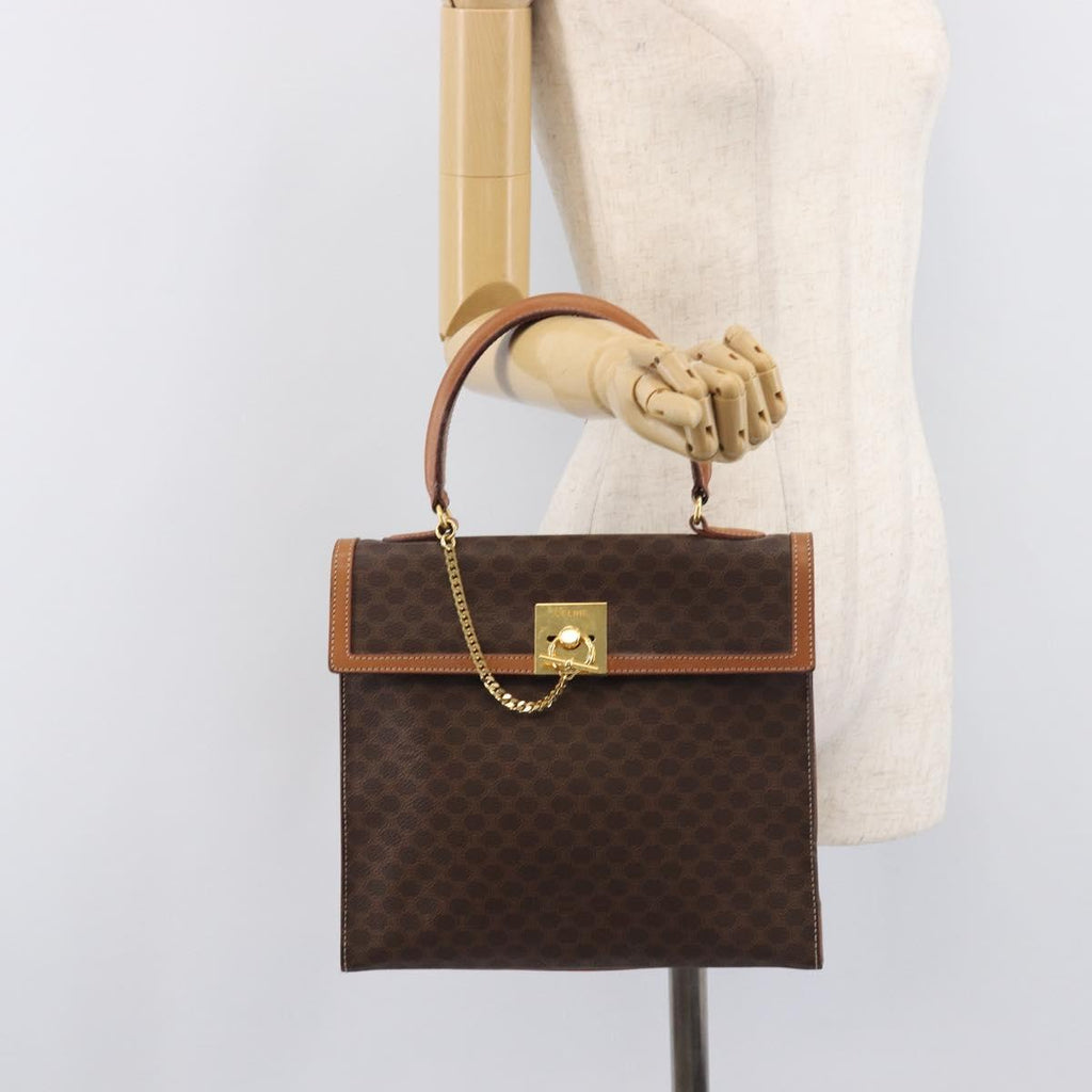 CELINE Macadam Canvas Hand Bag PVC Leather Brown Gold Auth 210885V