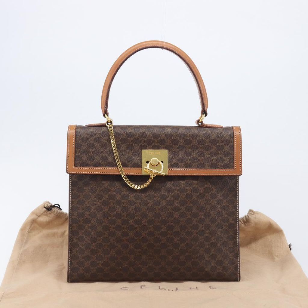CELINE Macadam Canvas Hand Bag PVC Leather Brown Gold Auth 210885V