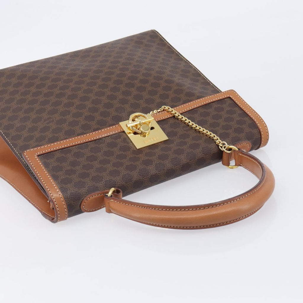 CELINE Macadam Canvas Hand Bag PVC Leather Brown Gold Auth 210885V