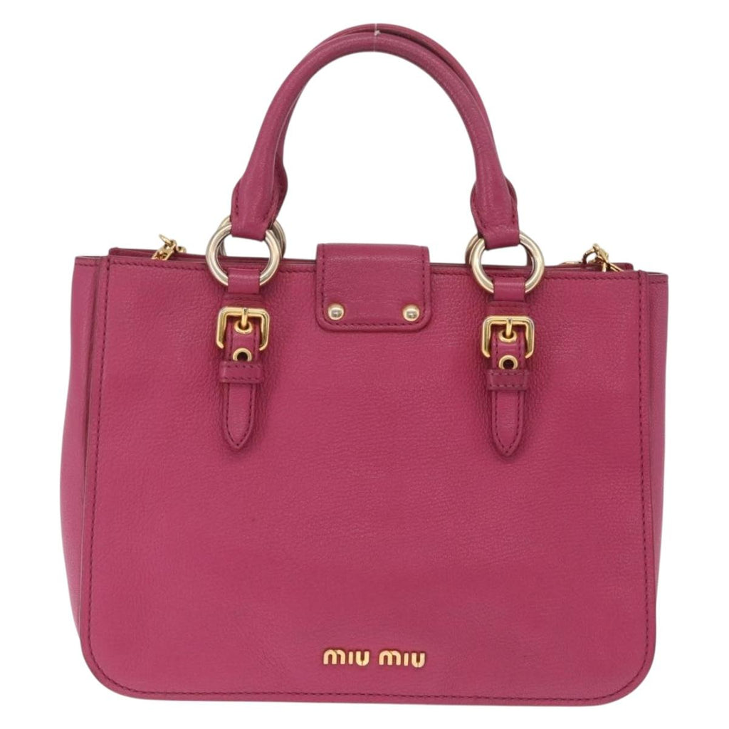 Miu Miu Madras Hand Bag Leather 2way Pink Gold Auth 210886A