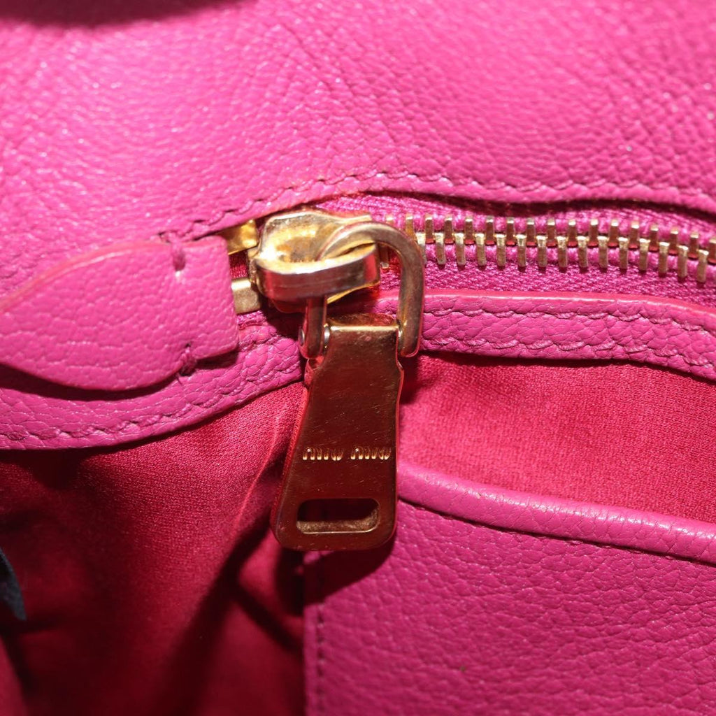 Miu Miu Madras Hand Bag Leather 2way Pink Gold Auth 210886A