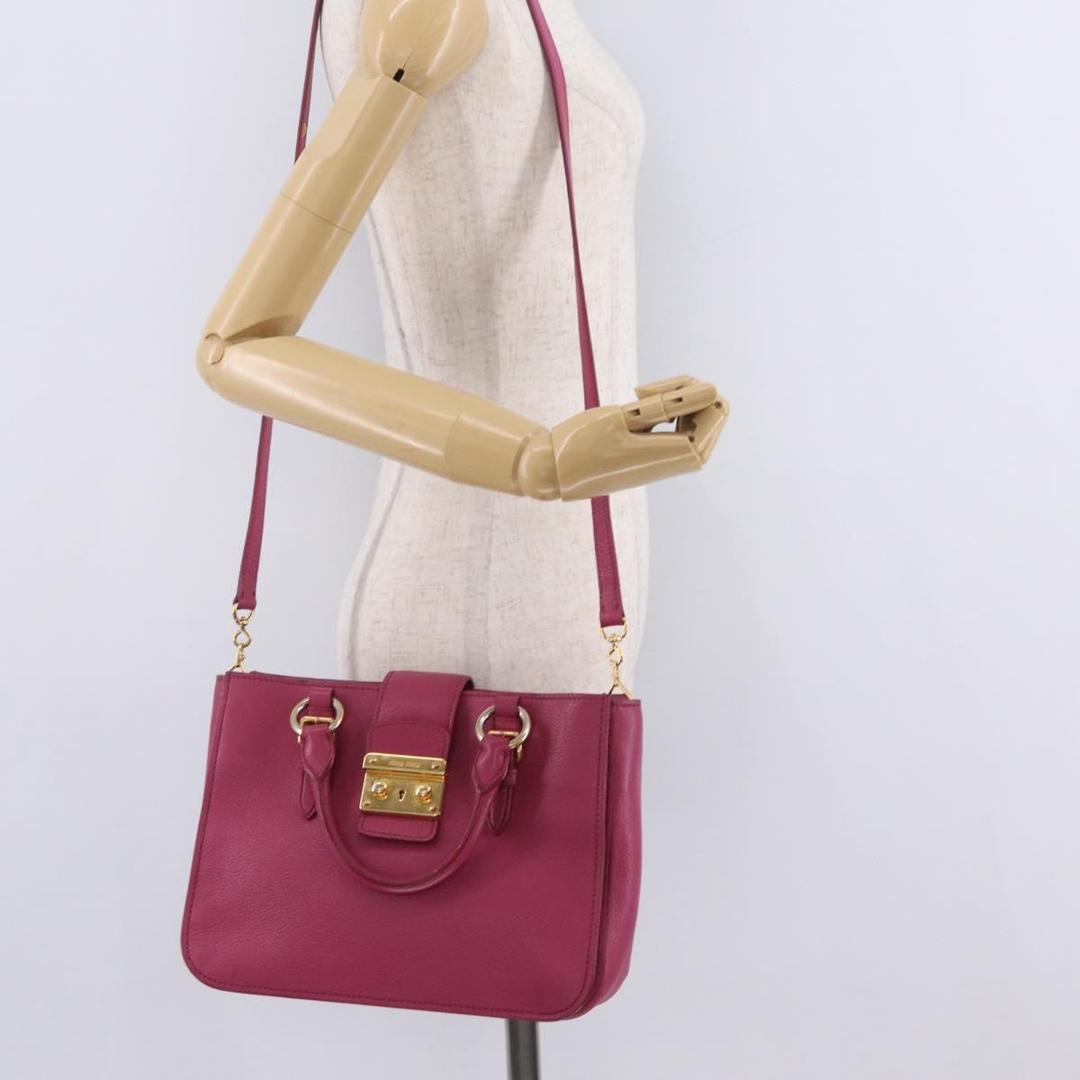 Miu Miu Madras Hand Bag Leather 2way Pink Gold Auth 210886A