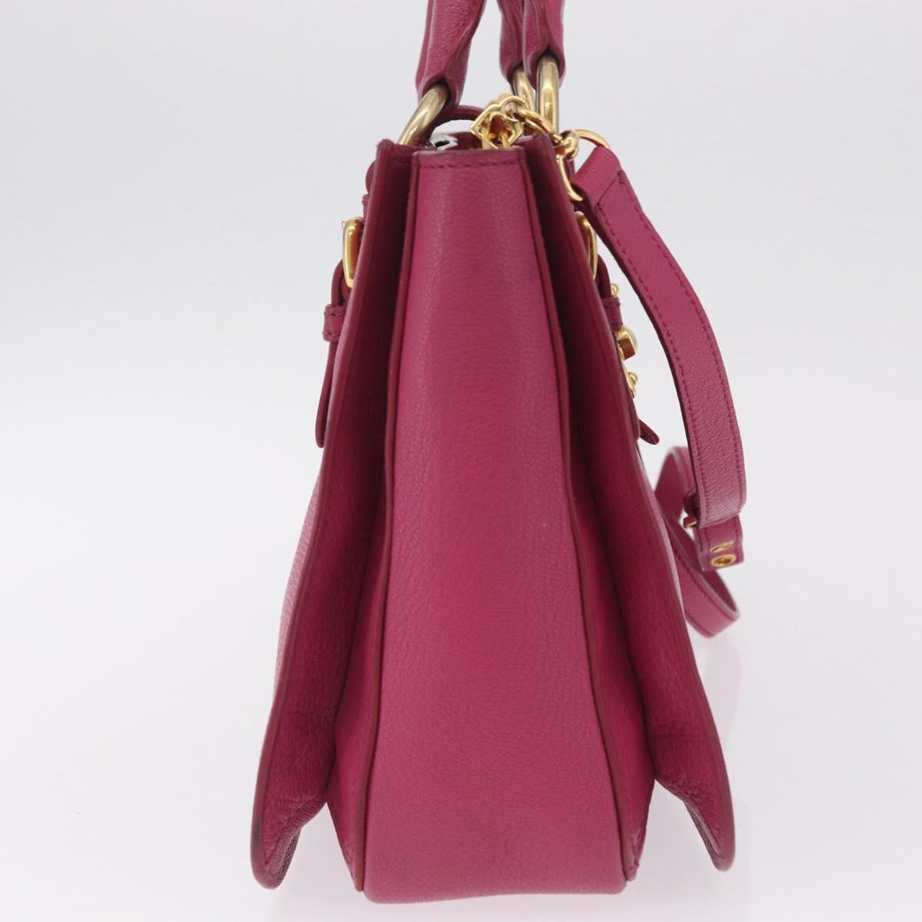 Miu Miu Madras Hand Bag Leather 2way Pink Gold Auth 210886A