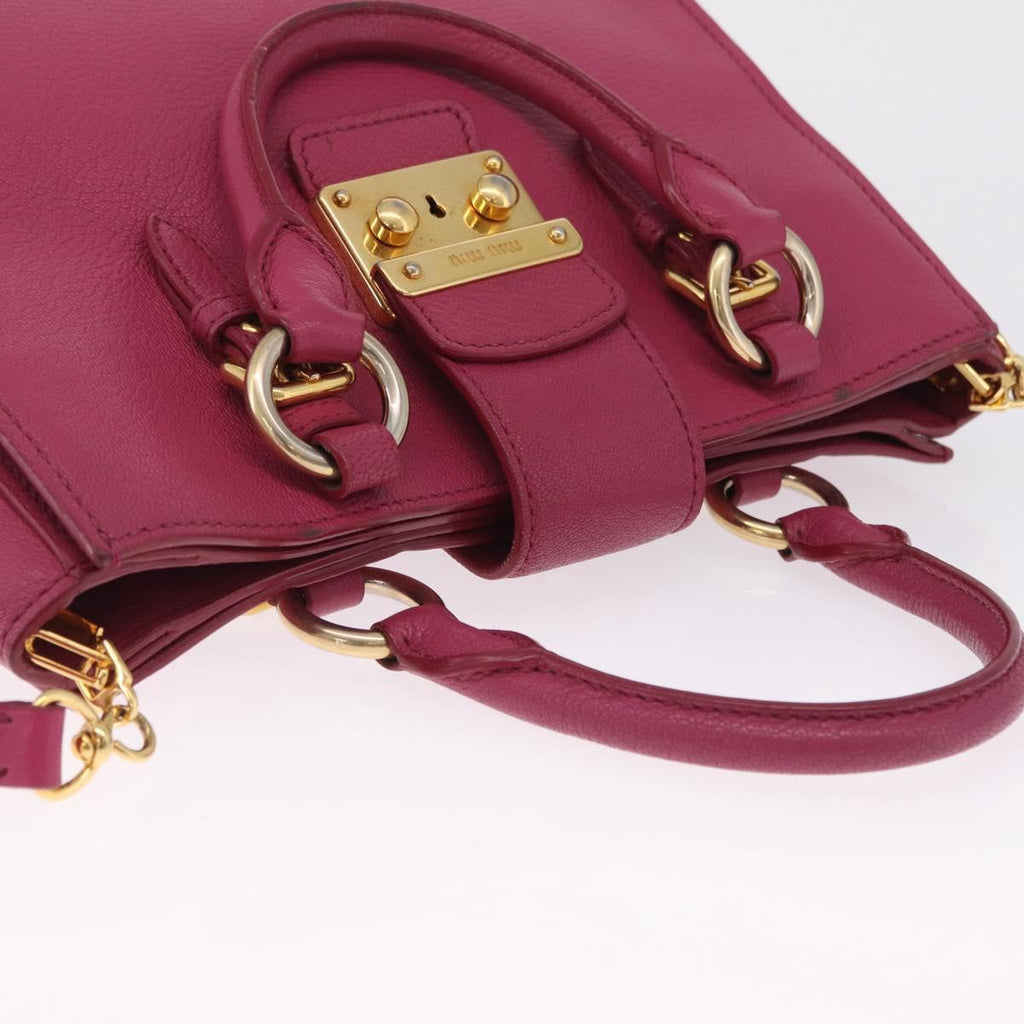 Miu Miu Madras Hand Bag Leather 2way Pink Gold Auth 210886A