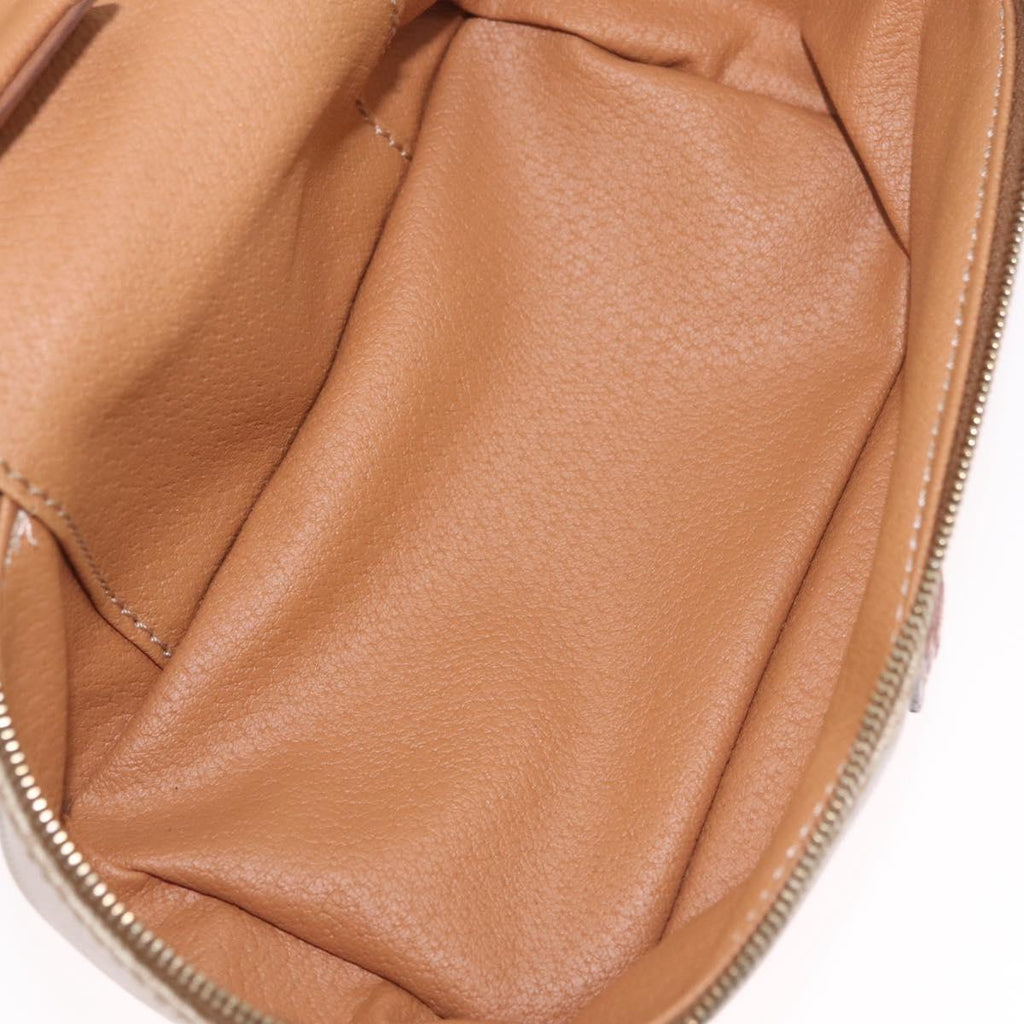 CELINE Macadam Canvas Vanity Hand Bag PVC Beige Gold Auth 210891V