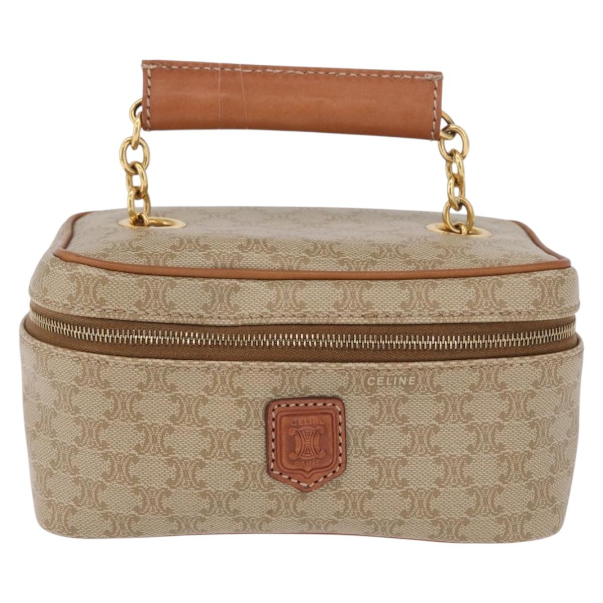 CELINE Macadam Canvas Vanity Hand Bag PVC Beige Gold Auth 210891V