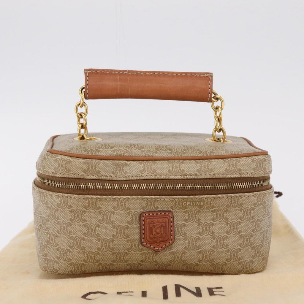CELINE Macadam Canvas Vanity Hand Bag PVC Beige Gold Auth 210891V
