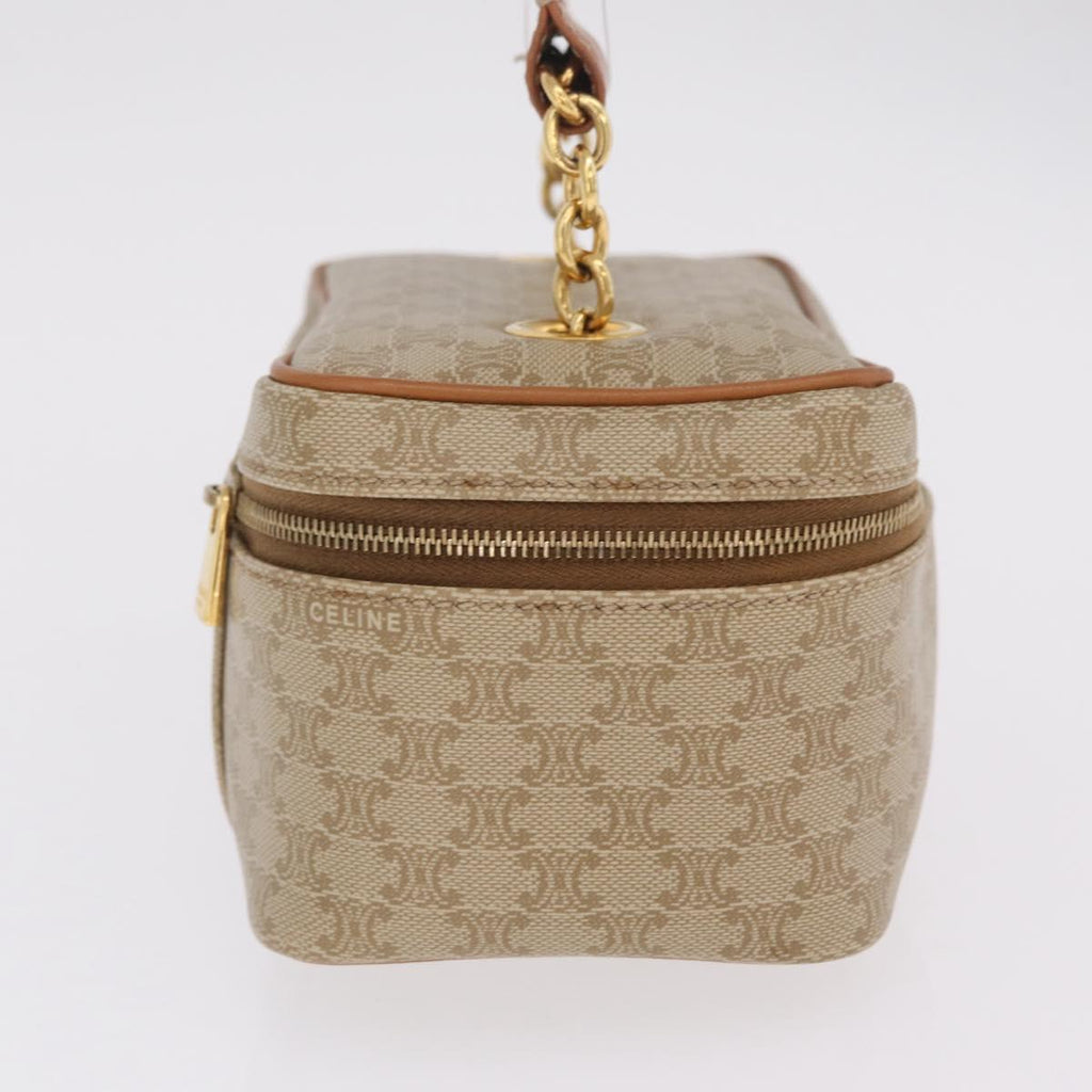 CELINE Macadam Canvas Vanity Hand Bag PVC Beige Gold Auth 210891V