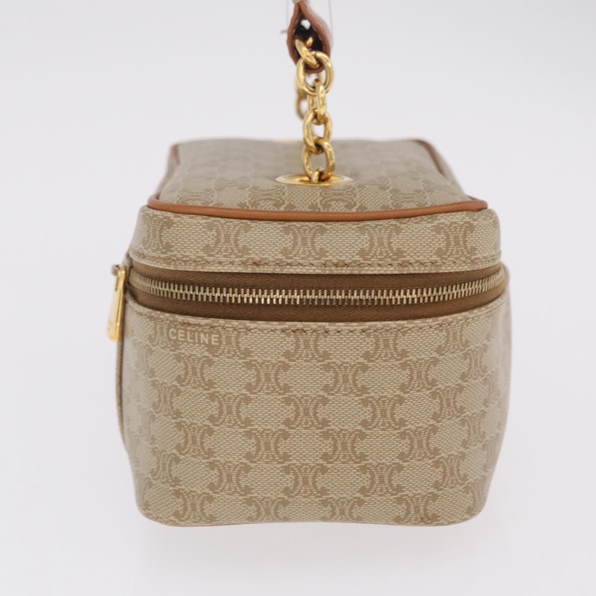 CELINE Macadam Canvas Vanity Hand Bag PVC Beige Gold Auth 210891V