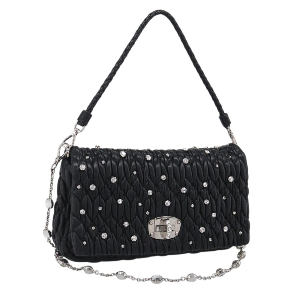 Miu Miu Gathered Chain Shoulder Bag Leather 2way Black Silver Auth 210909SAM