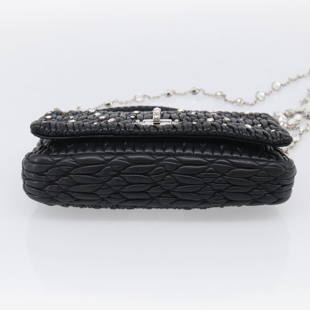 Miu Miu Gathered Chain Shoulder Bag Leather 2way Black Silver Auth 210909SAM
