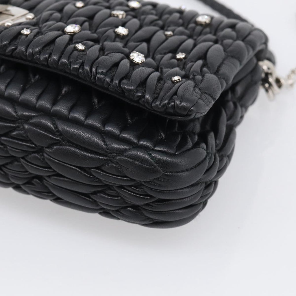 Miu Miu Gathered Chain Shoulder Bag Leather 2way Black Silver Auth 210909SAM