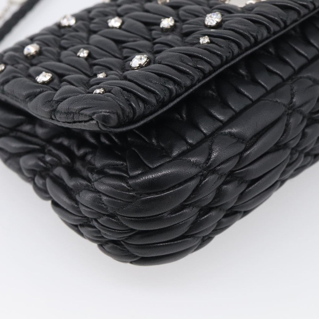 Miu Miu Gathered Chain Shoulder Bag Leather 2way Black Silver Auth 210909SAM