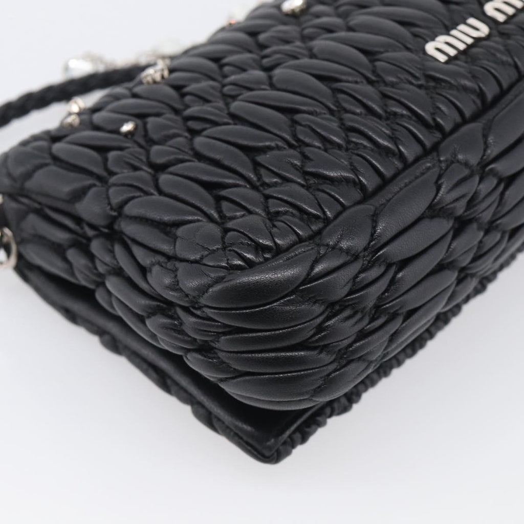 Miu Miu Gathered Chain Shoulder Bag Leather 2way Black Silver Auth 210909SAM