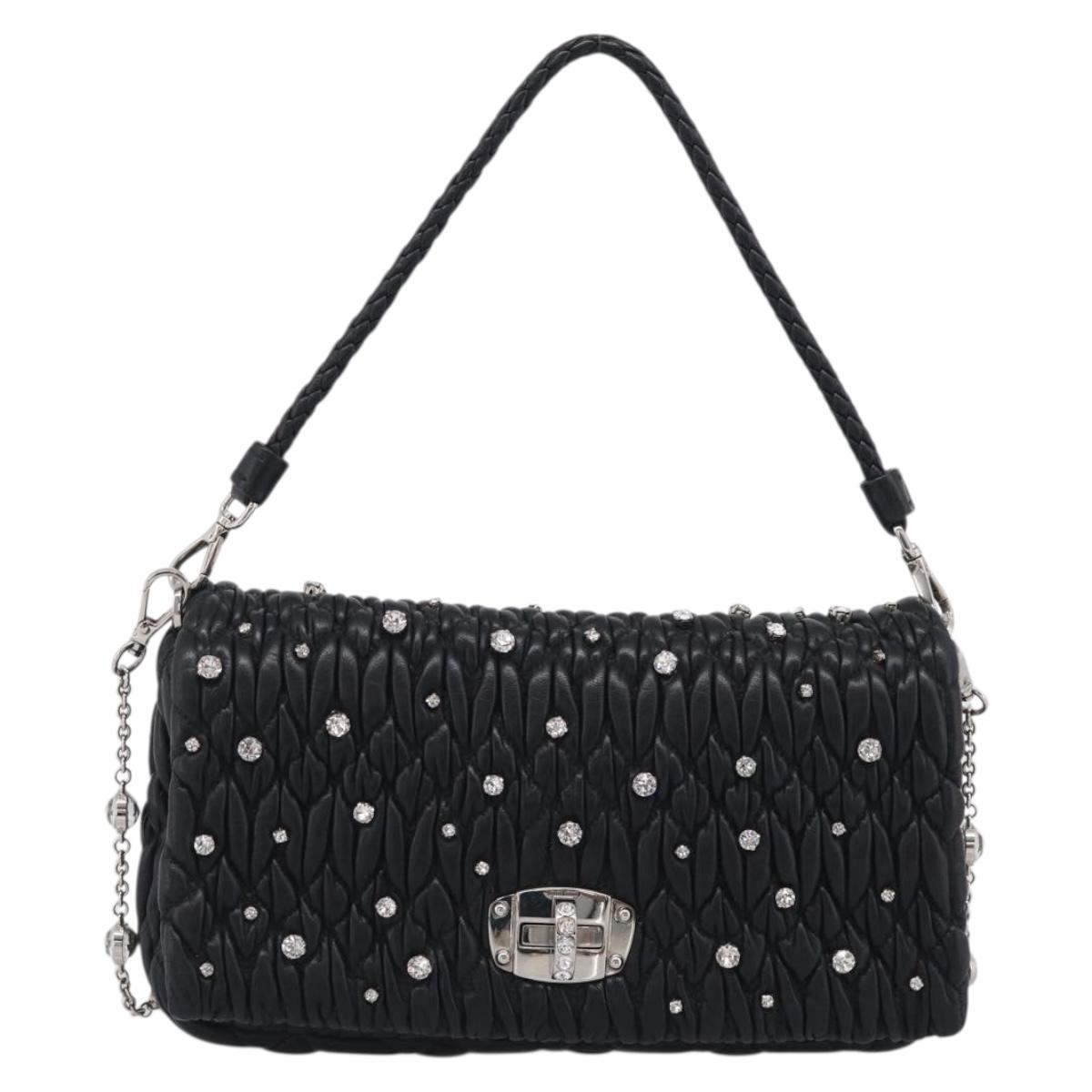 Miu Miu Gathered Chain Shoulder Bag Leather 2way Black Silver Auth 210909SAM