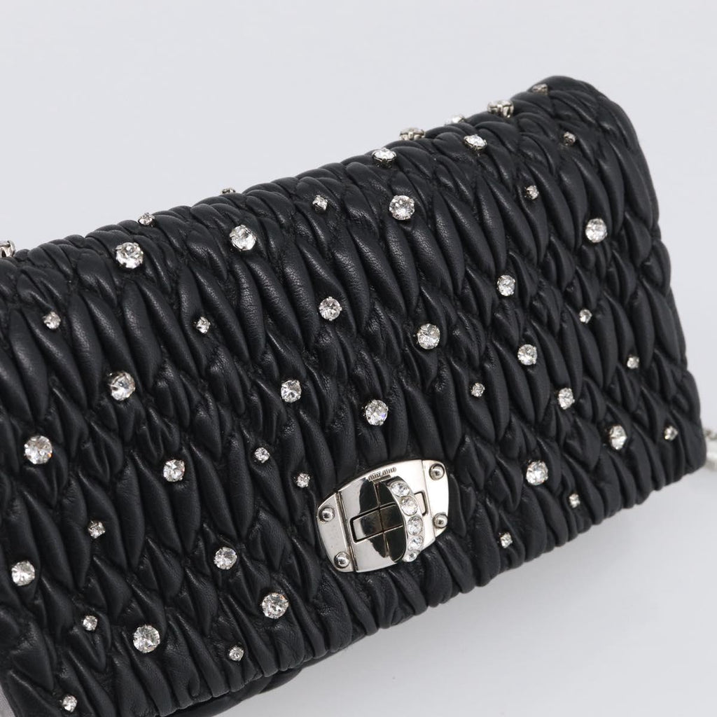 Miu Miu Gathered Chain Shoulder Bag Leather 2way Black Silver Auth 210909SAM