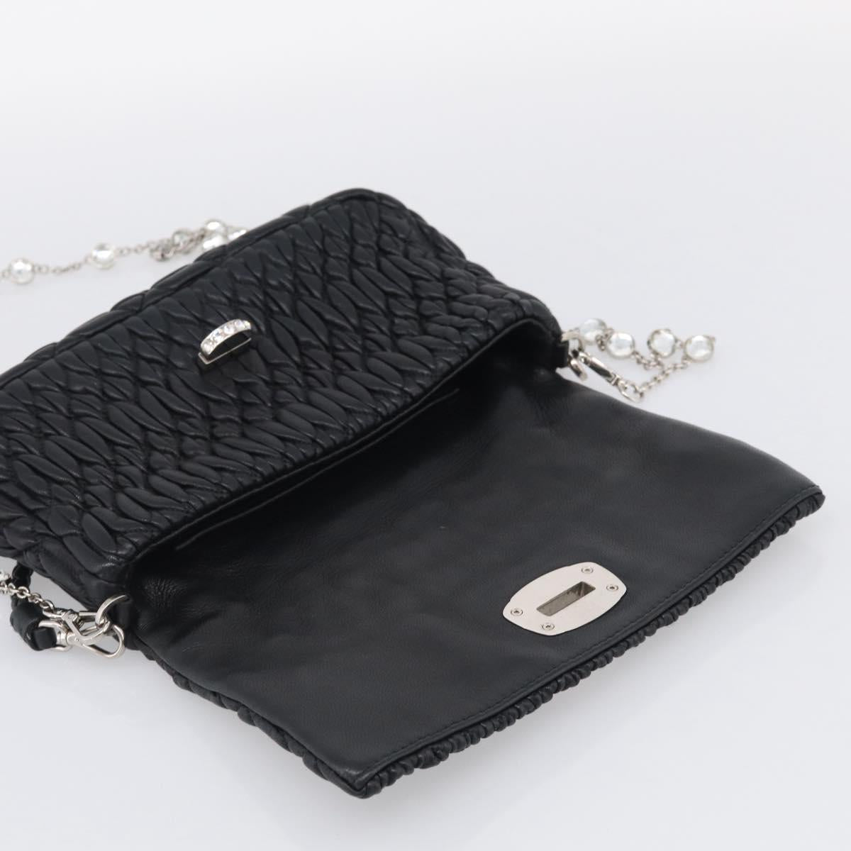 Miu Miu Gathered Chain Shoulder Bag Leather 2way Black Silver Auth 210909SAM