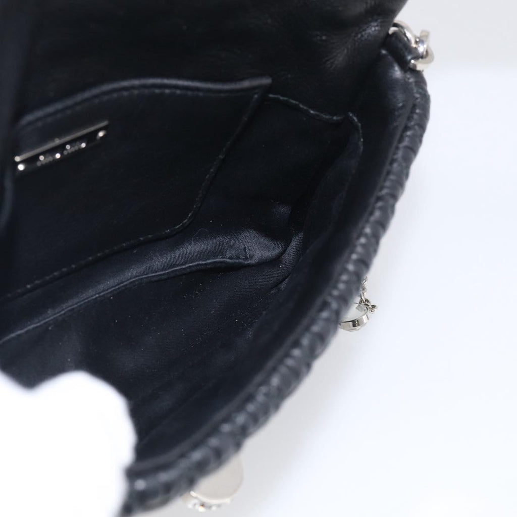 Miu Miu Gathered Chain Shoulder Bag Leather 2way Black Silver Auth 210909SAM