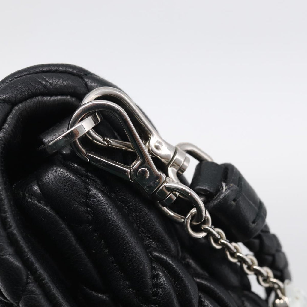 Miu Miu Gathered Chain Shoulder Bag Leather 2way Black Silver Auth 210909SAM