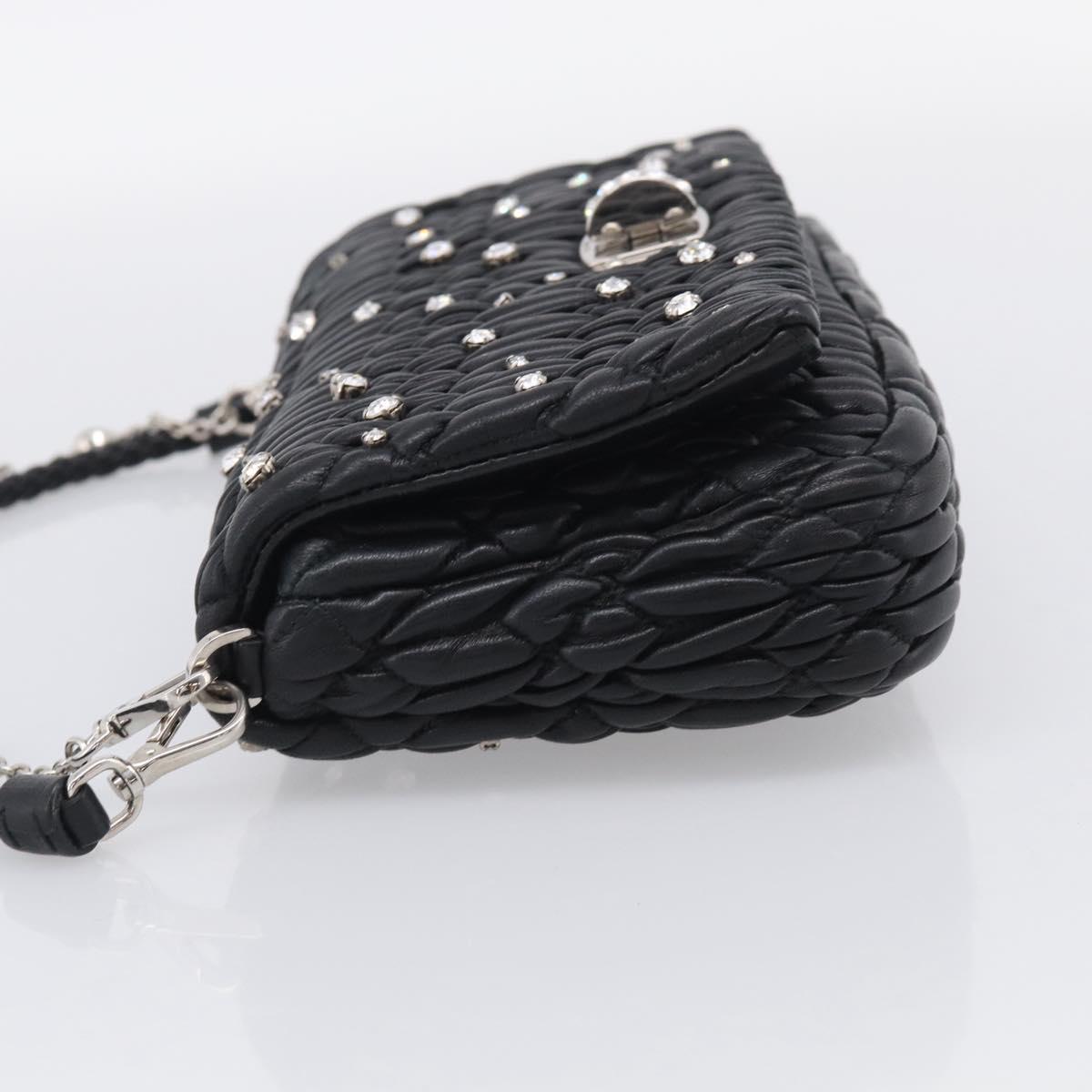 Miu Miu Gathered Chain Shoulder Bag Leather 2way Black Silver Auth 210909SAM