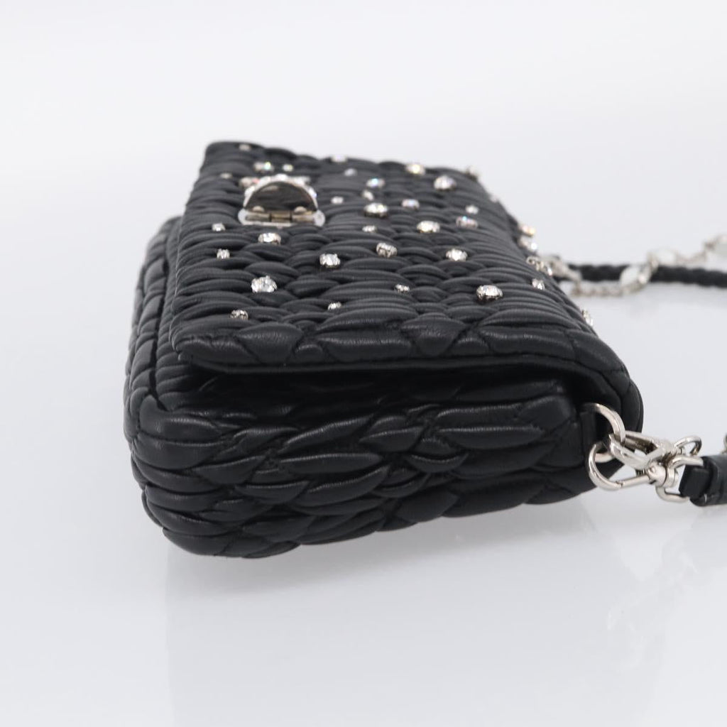 Miu Miu Gathered Chain Shoulder Bag Leather 2way Black Silver Auth 210909SAM