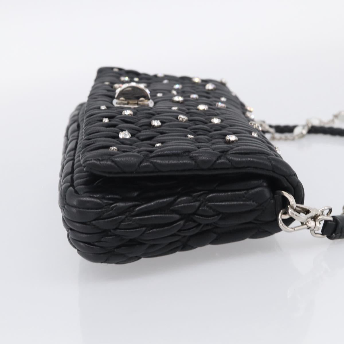 Miu Miu Gathered Chain Shoulder Bag Leather 2way Black Silver Auth 210909SAM