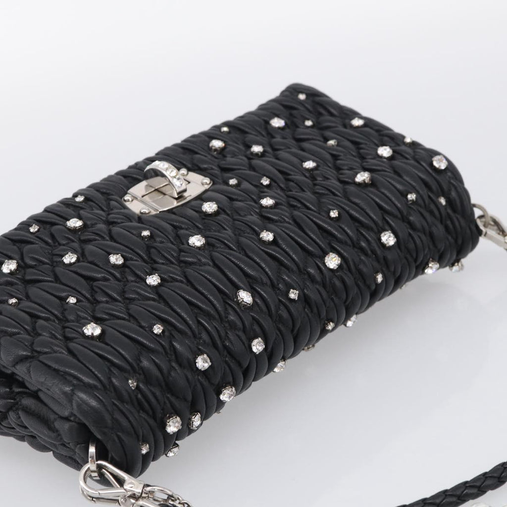 Miu Miu Gathered Chain Shoulder Bag Leather 2way Black Silver Auth 210909SAM