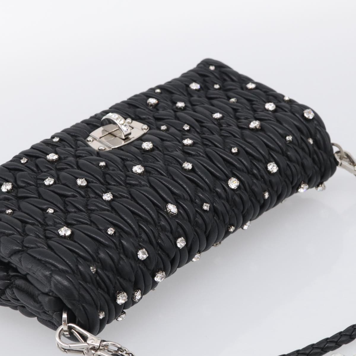 Miu Miu Gathered Chain Shoulder Bag Leather 2way Black Silver Auth 210909SAM
