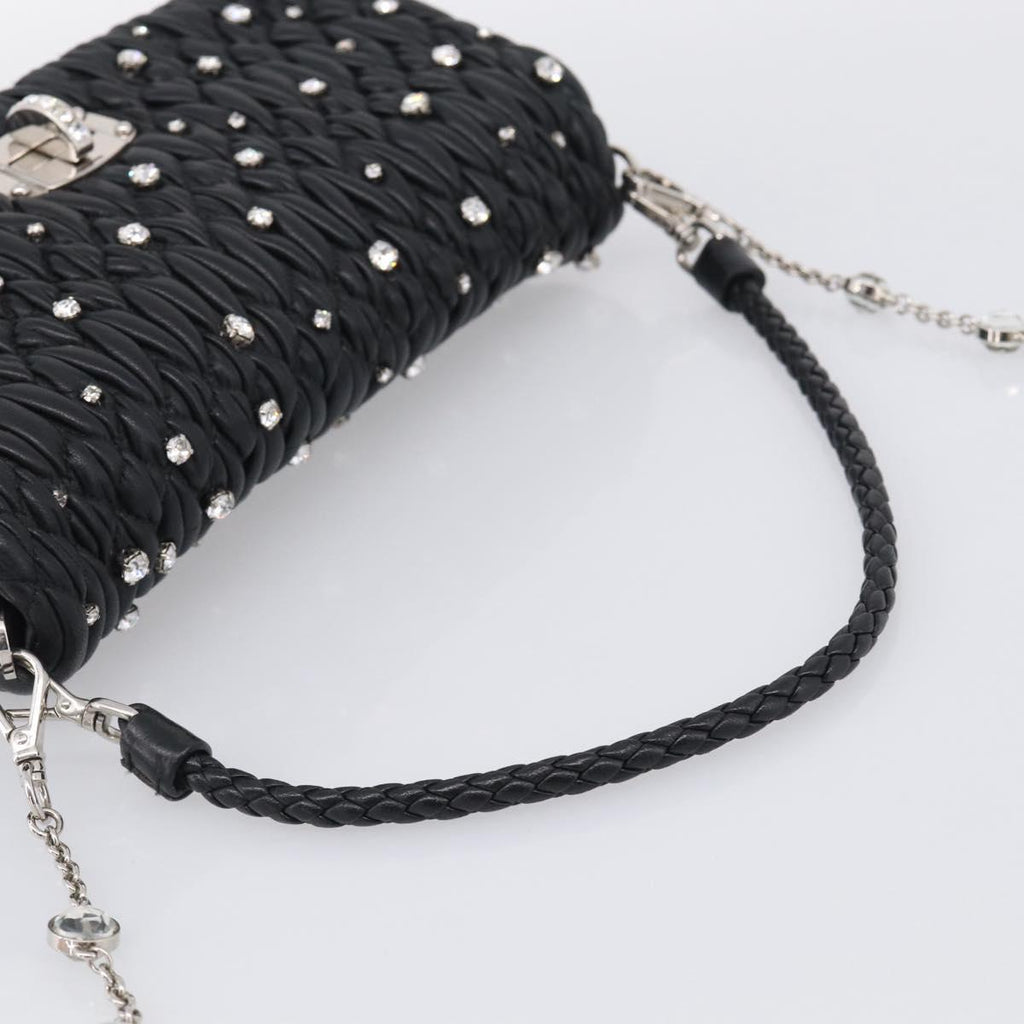 Miu Miu Gathered Chain Shoulder Bag Leather 2way Black Silver Auth 210909SAM