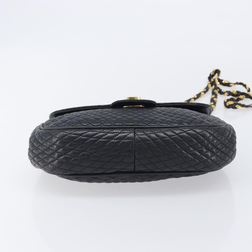 Bally Chain Shoulder Bag Leather Black Gold Auth 210913A