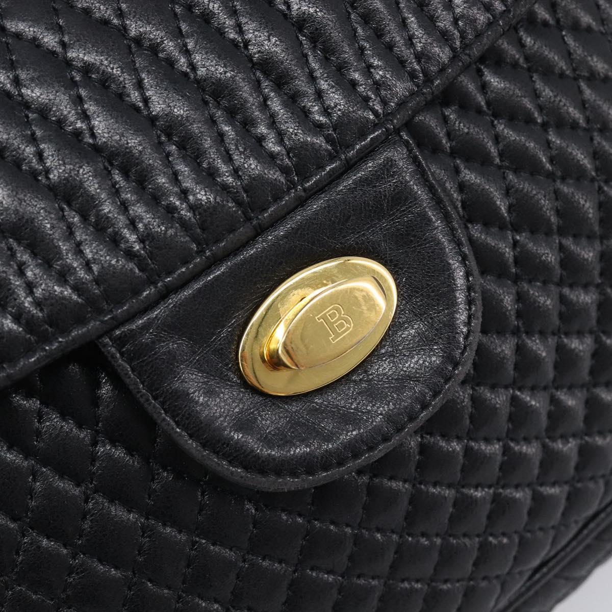 Bally Chain Shoulder Bag Leather Black Gold Auth 210913A