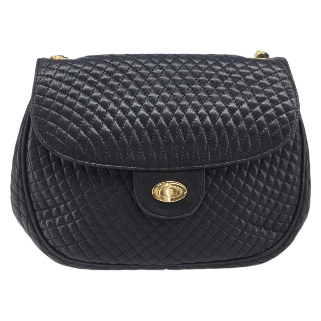 Bally Chain Shoulder Bag Leather Black Gold Auth 210913A