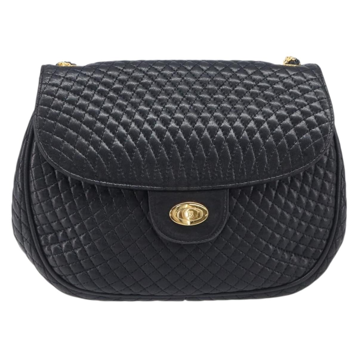 Bally Chain Shoulder Bag Leather Black Gold Auth 210913A