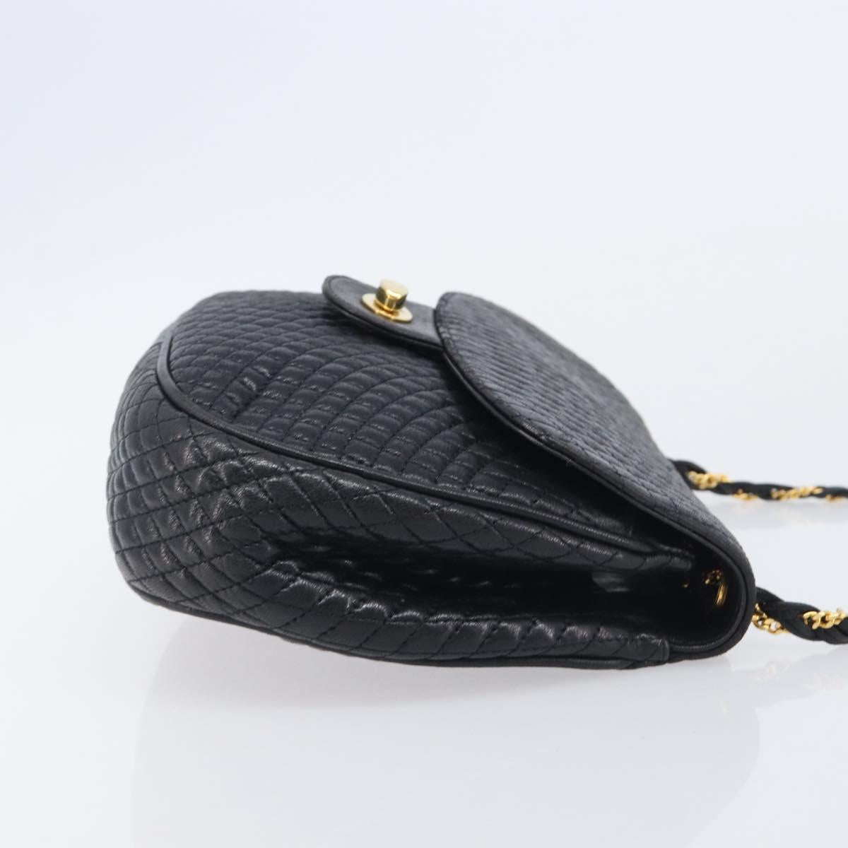 Bally Chain Shoulder Bag Leather Black Gold Auth 210913A