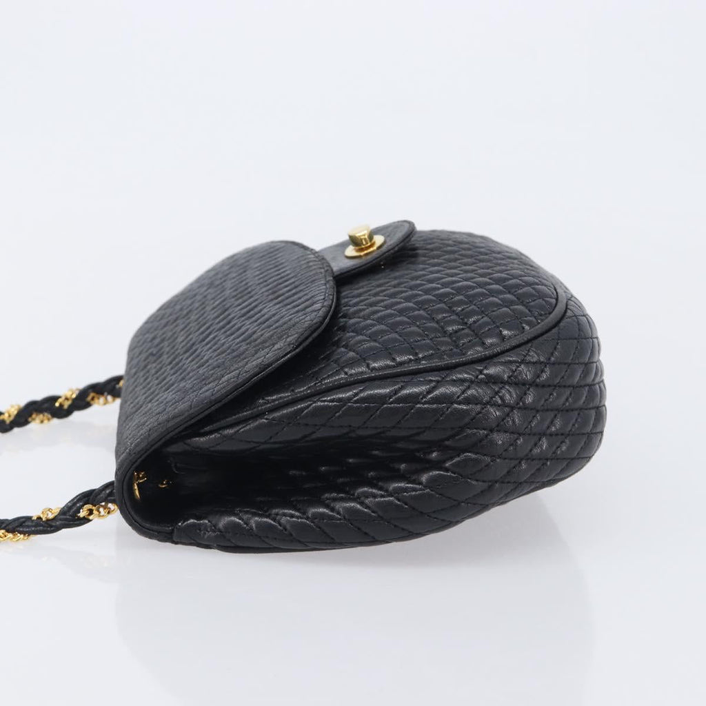 Bally Chain Shoulder Bag Leather Black Gold Auth 210913A