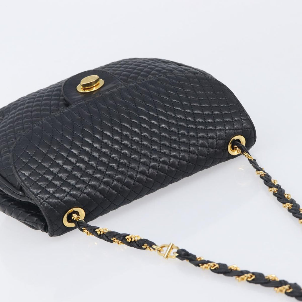 Bally Chain Shoulder Bag Leather Black Gold Auth 210913A