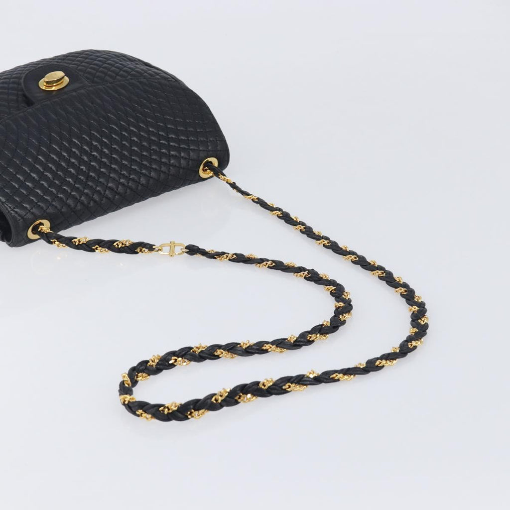 Bally Chain Shoulder Bag Leather Black Gold Auth 210913A