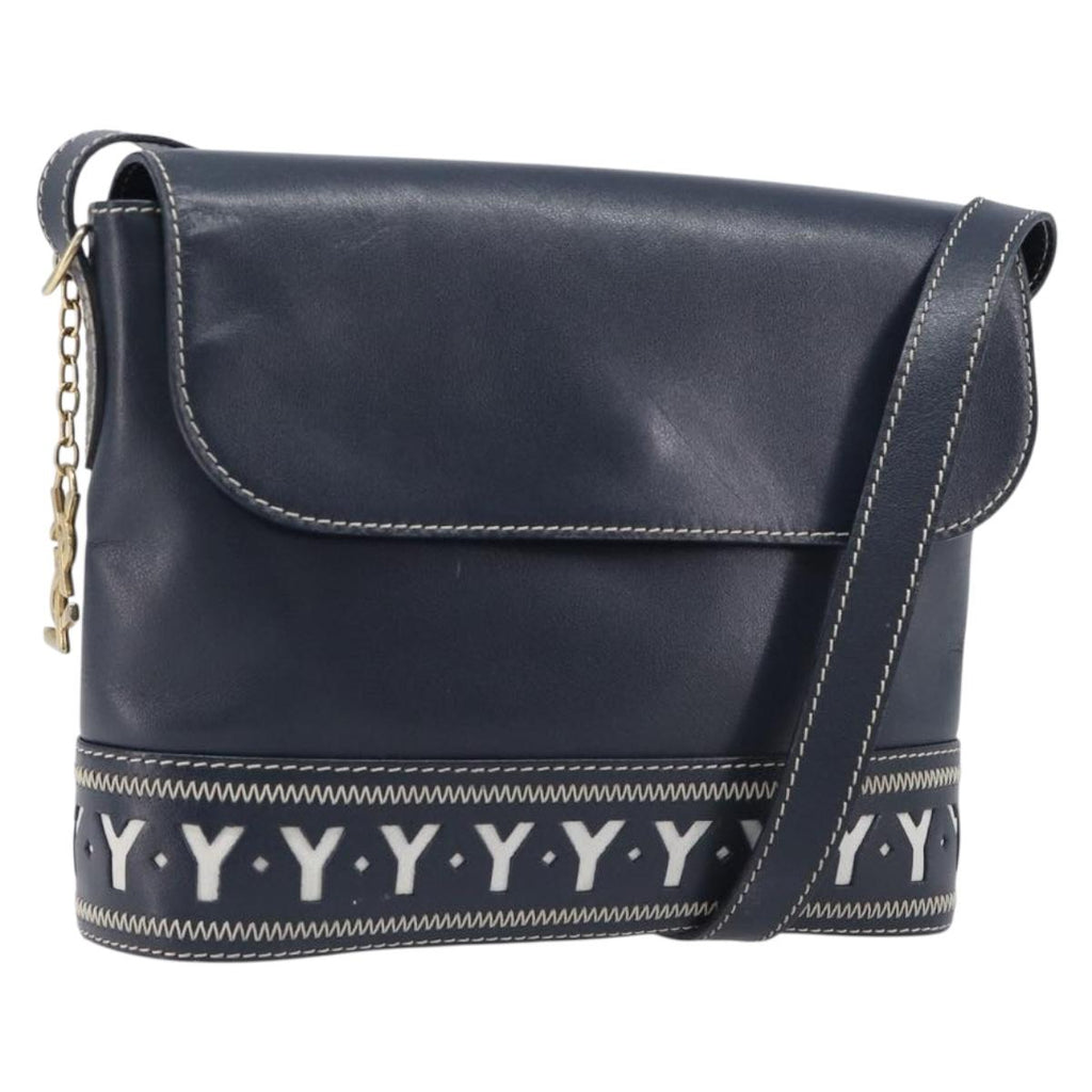 Saint Laurent Shoulder Bag Leather Navy Gold Auth 210914A