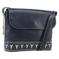 Saint Laurent Shoulder Bag Leather Navy Gold Auth 210914A