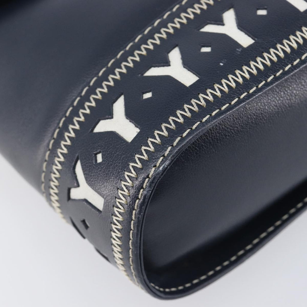Saint Laurent Shoulder Bag Leather Navy Gold Auth 210914A