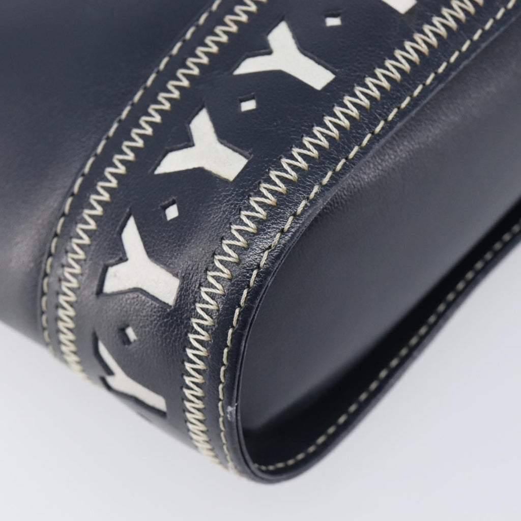 Saint Laurent Shoulder Bag Leather Navy Gold Auth 210914A