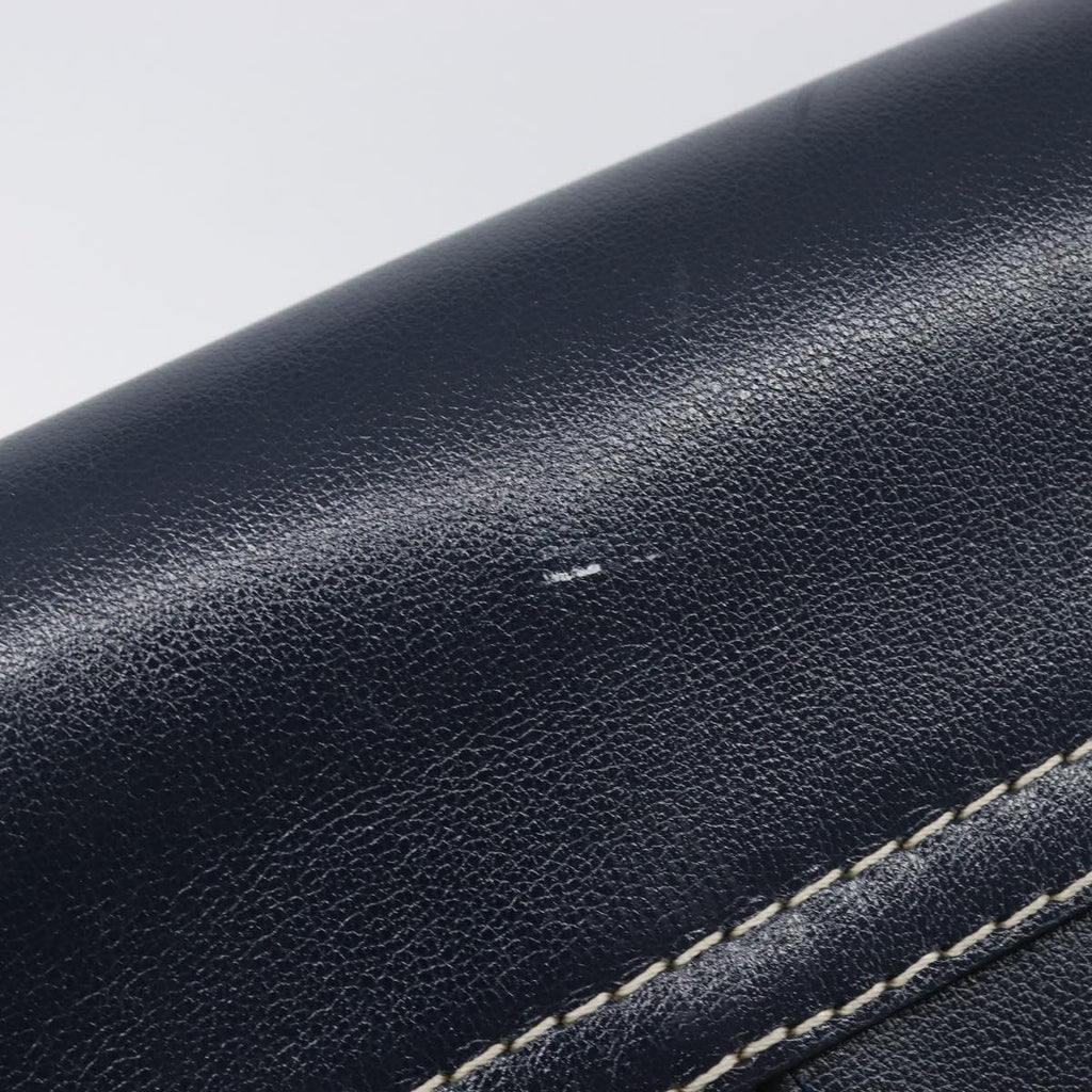 Saint Laurent Shoulder Bag Leather Navy Gold Auth 210914A